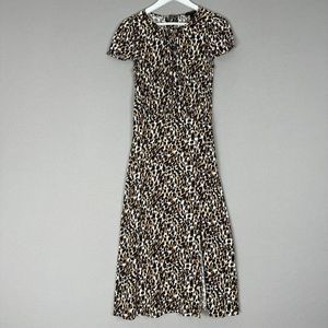 Banana Republic Womens Dress Small Tall Brown Cheetah Midi Flutter Slip Y2K 90s